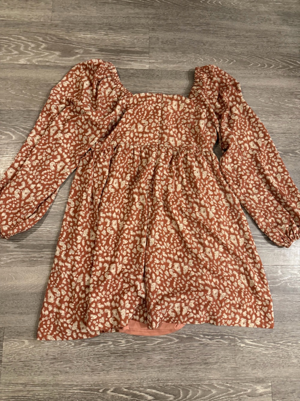 Very J Floral Babydoll Mini Dress Womens Medium Rust Boho Puff Sleeve - Picture 4 of 7